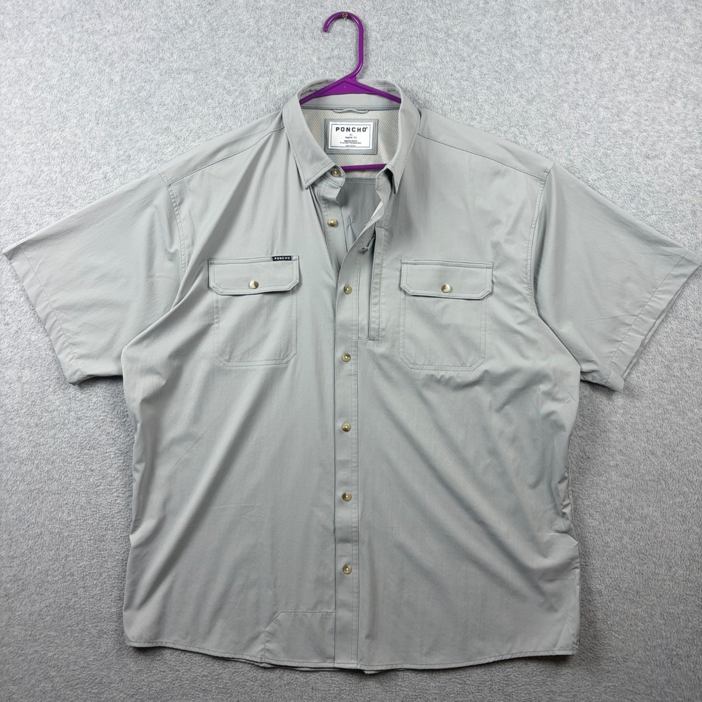Poncho Shirt Mens XL Grey Fox Short Sleeve Performance Fishing Button Up Vented